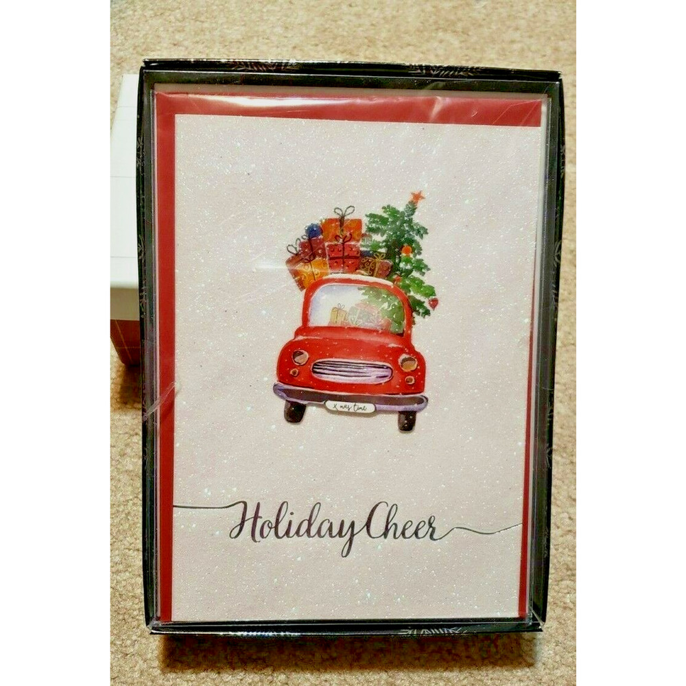 New Red Truck Christmas Glitter Cards Boxed 8 Handmade w/Envelopes 3D Die Cut